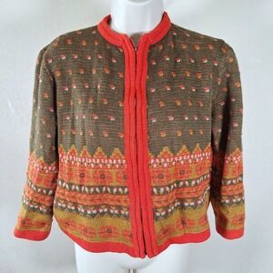 Catalina Vintage 70s Groovy Boxy Zip Up Jacquard Campus Ski Resort Cardigan 40